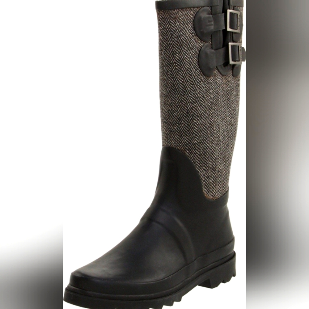 Chooka Womens Tall Rain Boots Sz 10 herringbone black racer waterproof